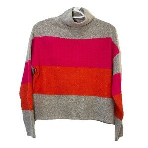 Cliché Colorblock Turtleneck Sweater Medium Wool Blend Pink Orange Gray Knit